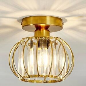 Crystal Semi Flush Mount Ceiling Light  E26 Mini Gold Chandelier Small Lamp